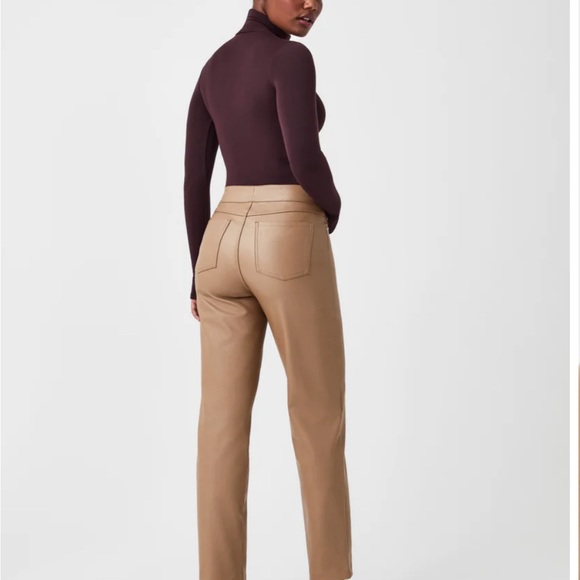NWT! SPANX Leather-Like Straight Leg pant - Toffee, size M - Picture 4 of 9